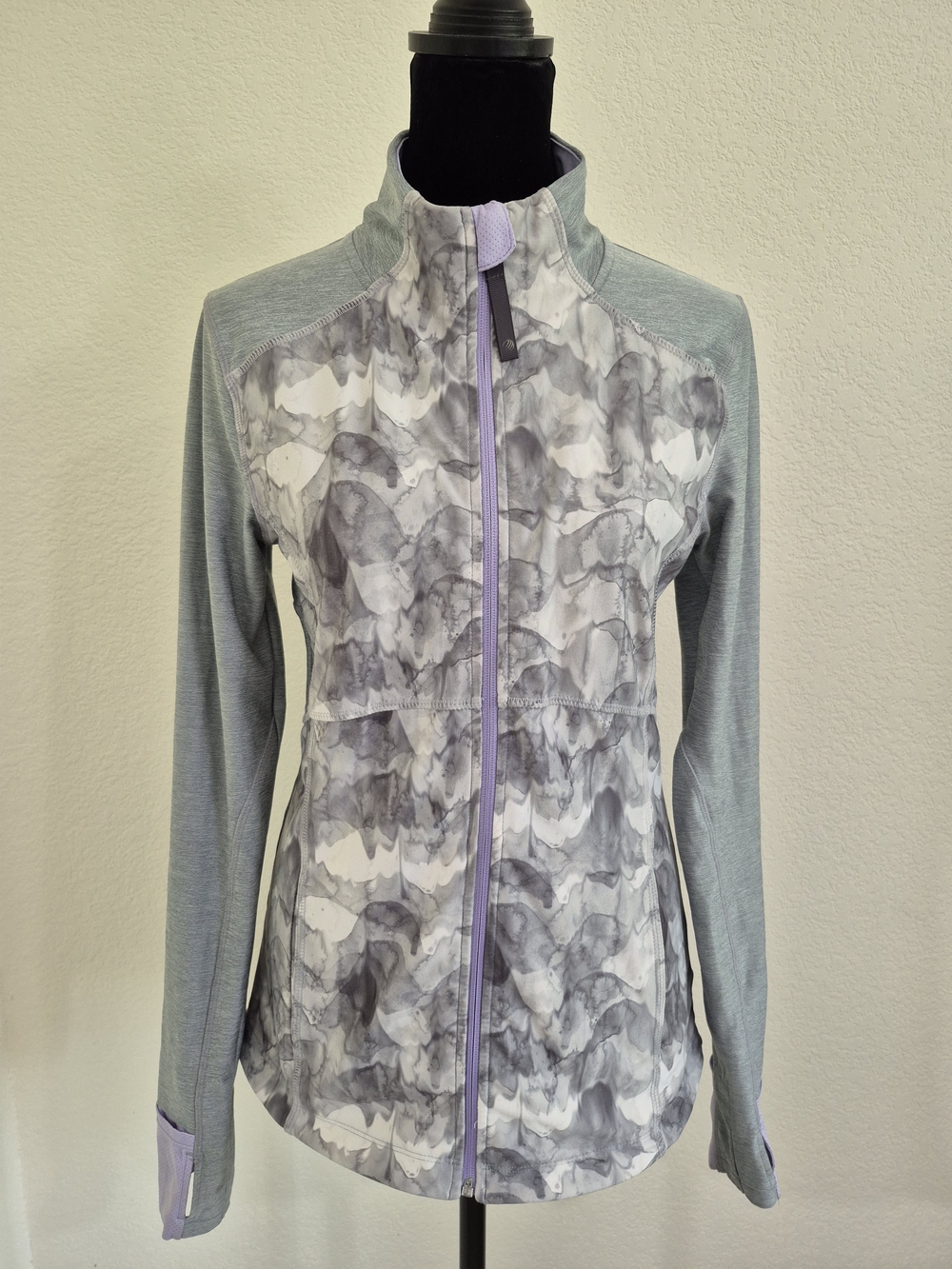 MPG Gray & Lavender Patterned Full-Zip Utility Jacket